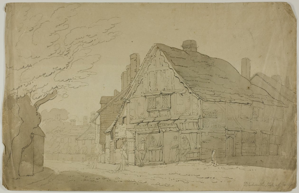 Ferraria em Guildford (anverso); Esboço de dois troncos de árvore (verso) de George Wallwyn Shepheard