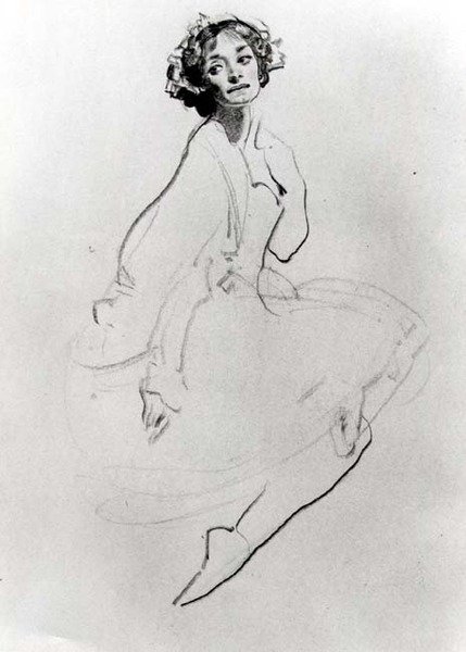 Estudo de um Bailarino, c. 1911 (giz sobre papel) (foto a p/b) de George Washington Lambert