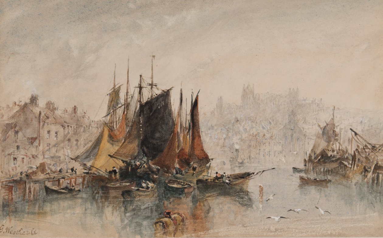 Porto de Whitby (tinta e wc no papel) de George Weatherill