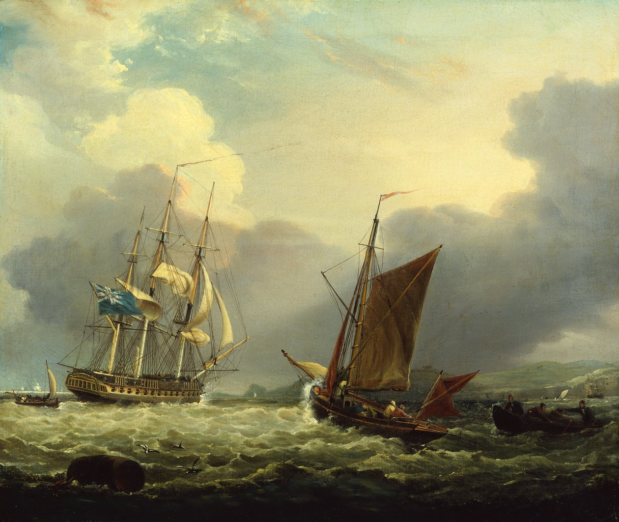 A 36 Gun Fragate na costa de Devon (óleo sobre tela) de George Webster