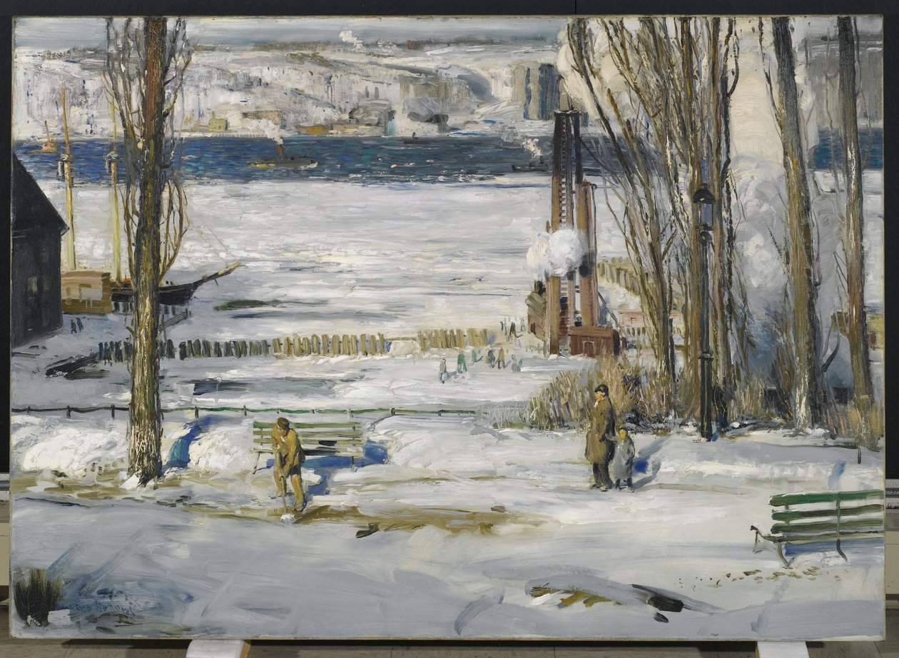 Uma manhã de neve - rio Hudson, 1910 de George Wesley Bellows