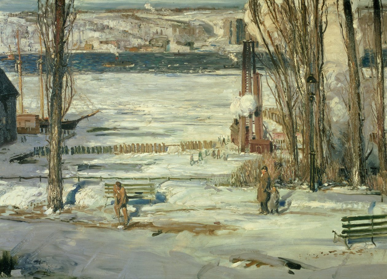 Uma manhã de neve - rio Hudson, 1910 de George Wesley Bellows