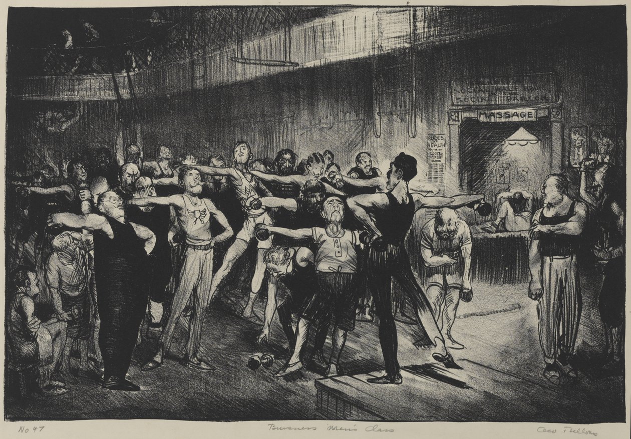 Classe de homens de negócios (classe de homens de negócios, YMCA) 1916 (lito em papel de wove) de George Wesley Bellows
