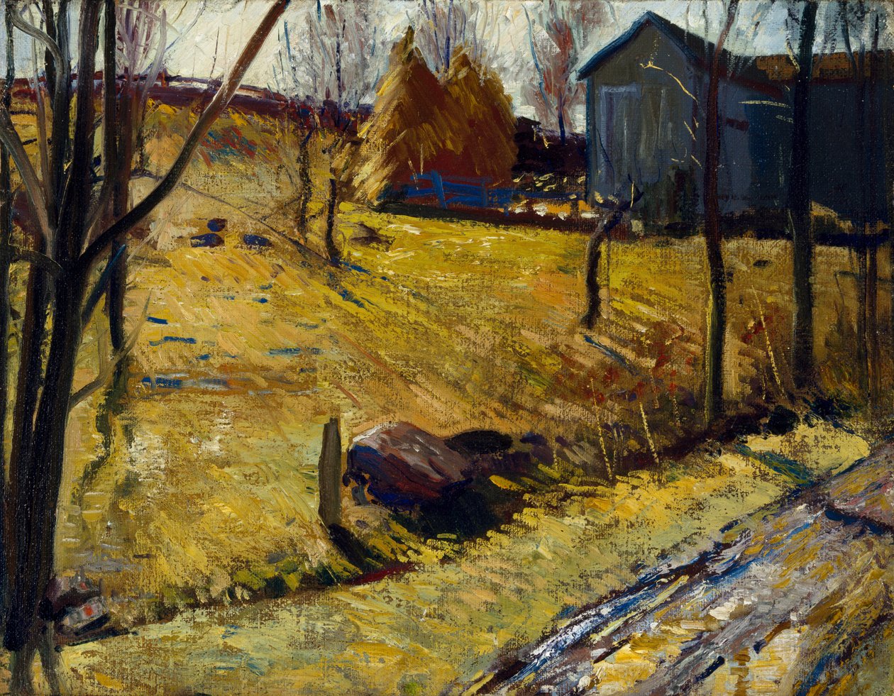 Montes de feno e celeiro, 1909 de George Wesley Bellows