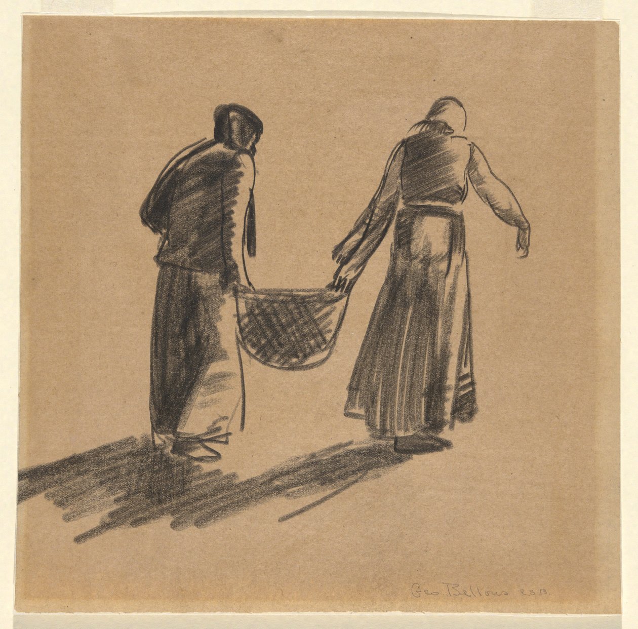 Mulher com Cesto, e folha de rosto com instruções de impressão de George Wesley Bellows