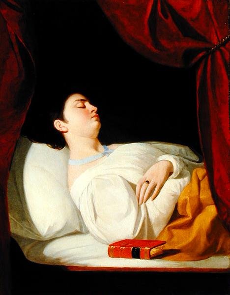 Retrato de uma senhora a dormir, c.1834 (óleo sobre painel de madeira) de George Whiting Flagg