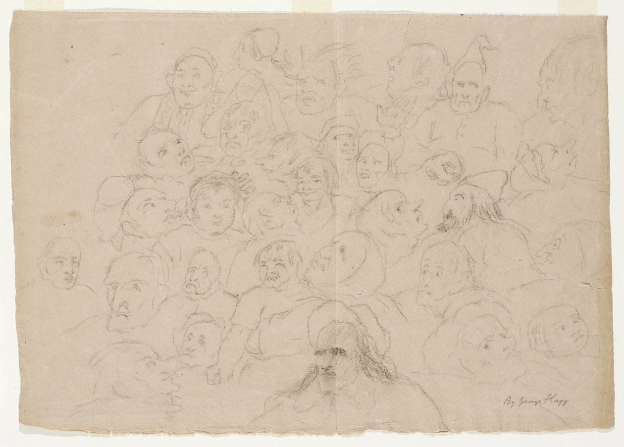 Sem título - Numerosos esboços de retratos, desenhados de forma aproximada, de homens, mulheres e crianças (lápis sobre papel) de George Whiting Flagg