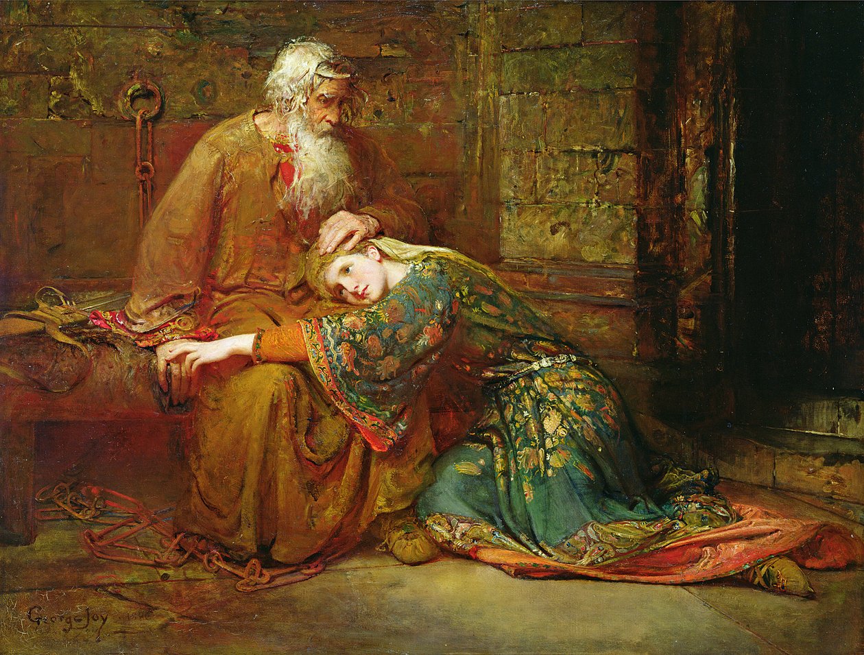 Cordelia confortando seu pai, o rei Lear, na prisão de George William Joy