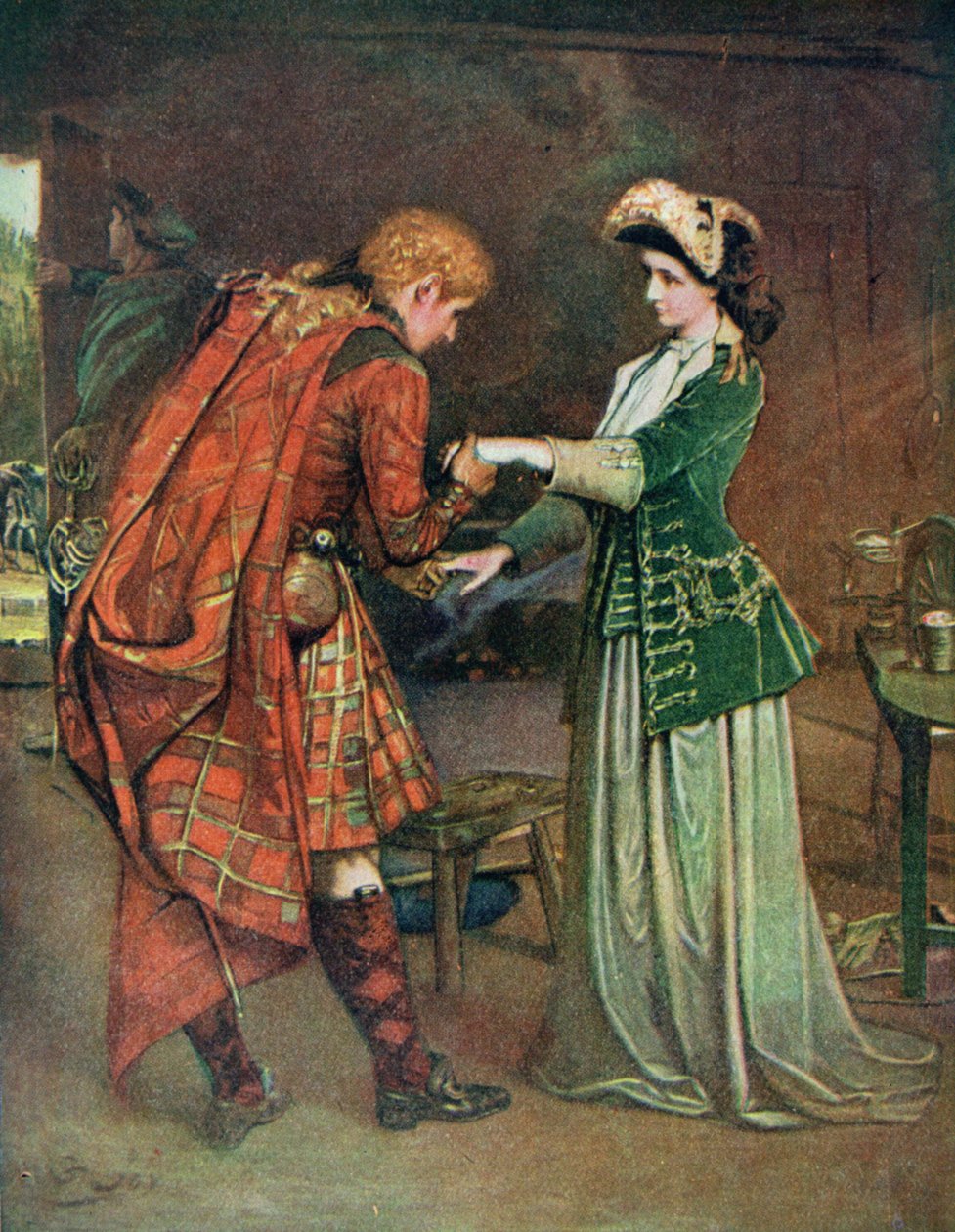 A despedida do príncipe Charlie (1720-88) à ilustração de Flora Macdonald (1722-1790) de "A vida dos grandes homens contada por grandes homens", editada por Richard Wilson, em 1920 de George William Joy