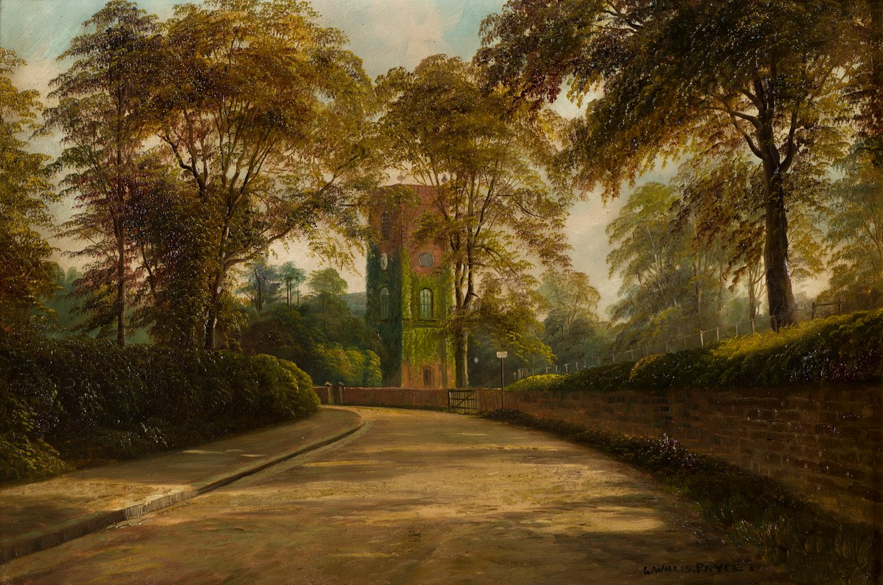 A Torre de Santa Maria e Igreja de Santa Margarida, Castle Bromwich, Warwickshire, c.1886-1949 (óleo sobre tela) de George Willis Pryce