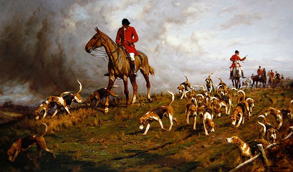 Caçadores e cães de caça que vão desenhar (óleo sobre tela) de George Wright