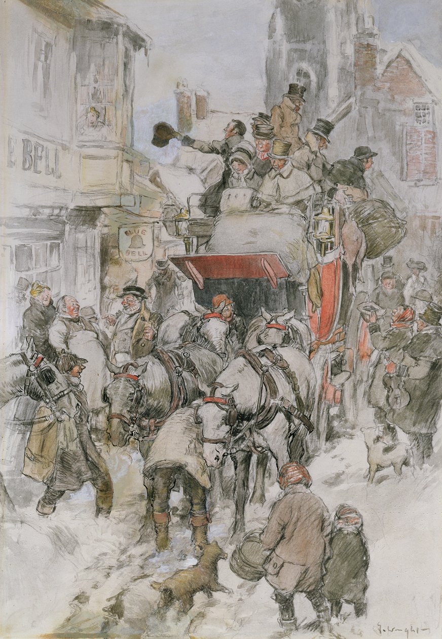 O Stagecoach de Natal (lápis, wc e bodycolour) de George Wright