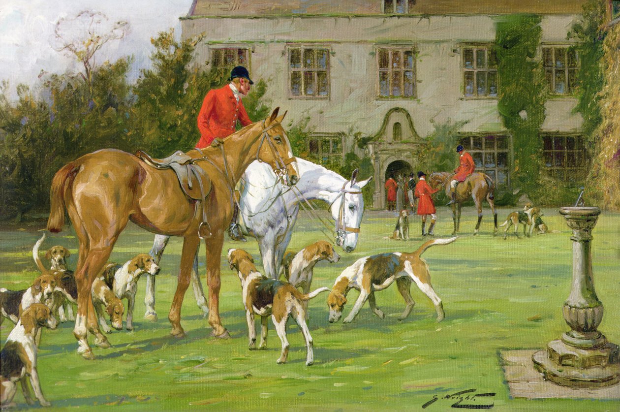 O Encontro em Avesbury Manor, Wiltshire (óleo sobre tela) de George Wright