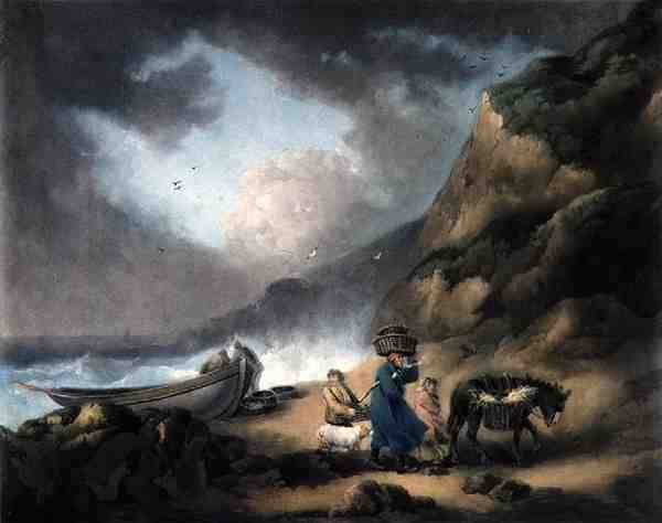 Pescadores, gravados por James Ward (1769-1859), pub. por JR Smith, 1793 (gravura de mezzotint) (par de 125518) de George after Morland