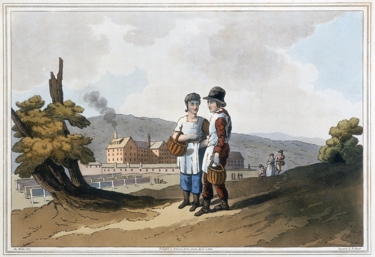 Crianças de Fábrica, de "O Traje de Yorkshire", gravado por Robert Havell (1769-1832) 1814 (aquatinta colorida à mão) de George after Walker