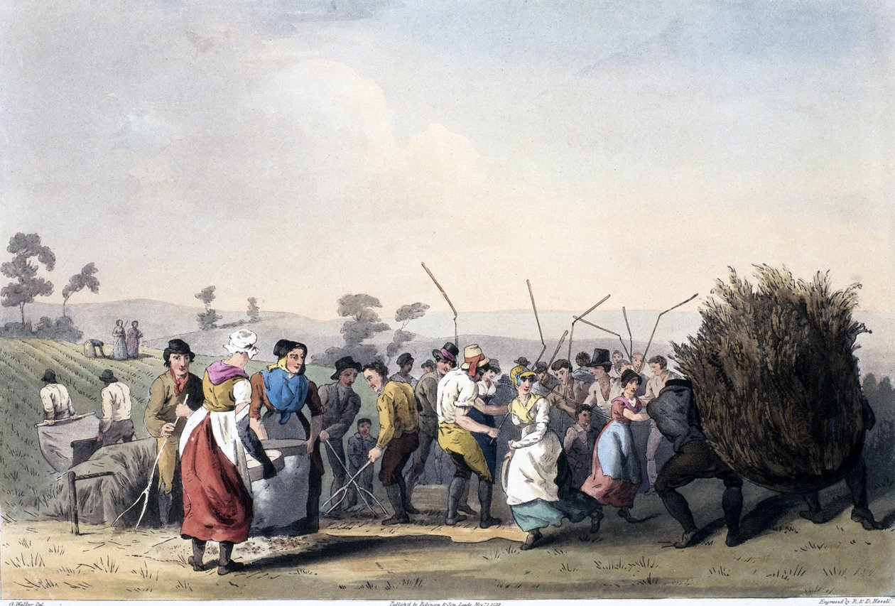 Colheita de Estupro, da Fantasia de Yorkshire gravada por Robert Havell (1769-1832) 1814 (aquatinta colorida à mão) de George after Walker