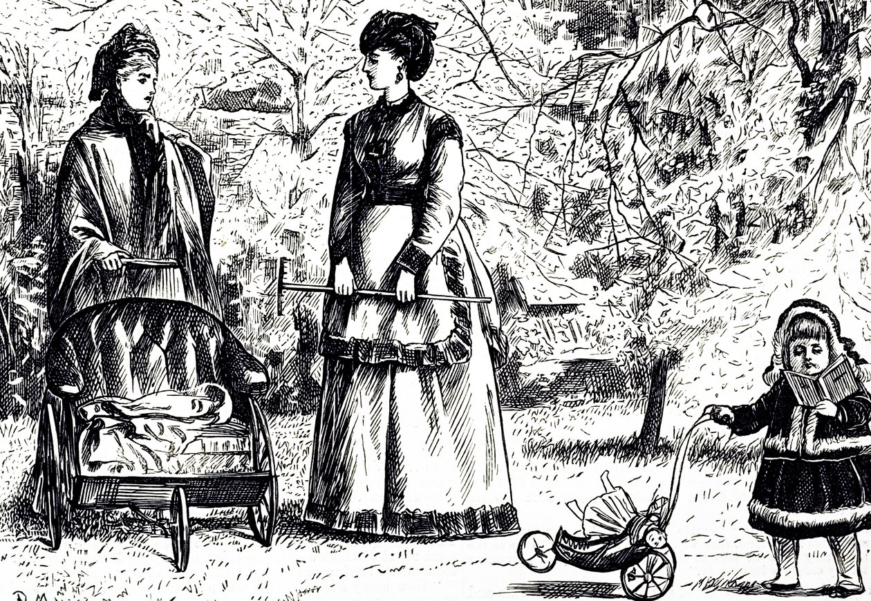 Um desenho animado intitulado "Herança ou Envisionista?". Ilustrado por George du Maurier (1834-1896) um cartoonista franco-britânico e autor de George du Maurier