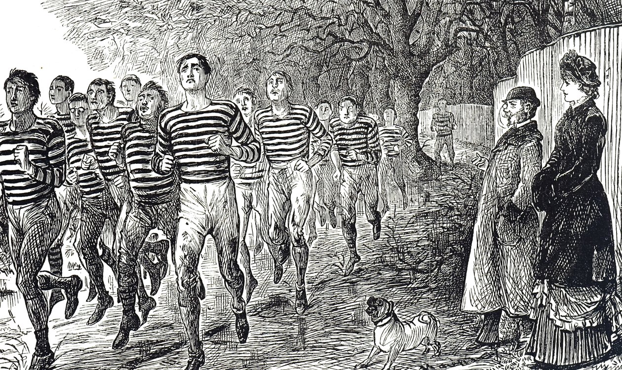 Desenho animado que retrata uma sessão de saúde e fitness de George du Maurier