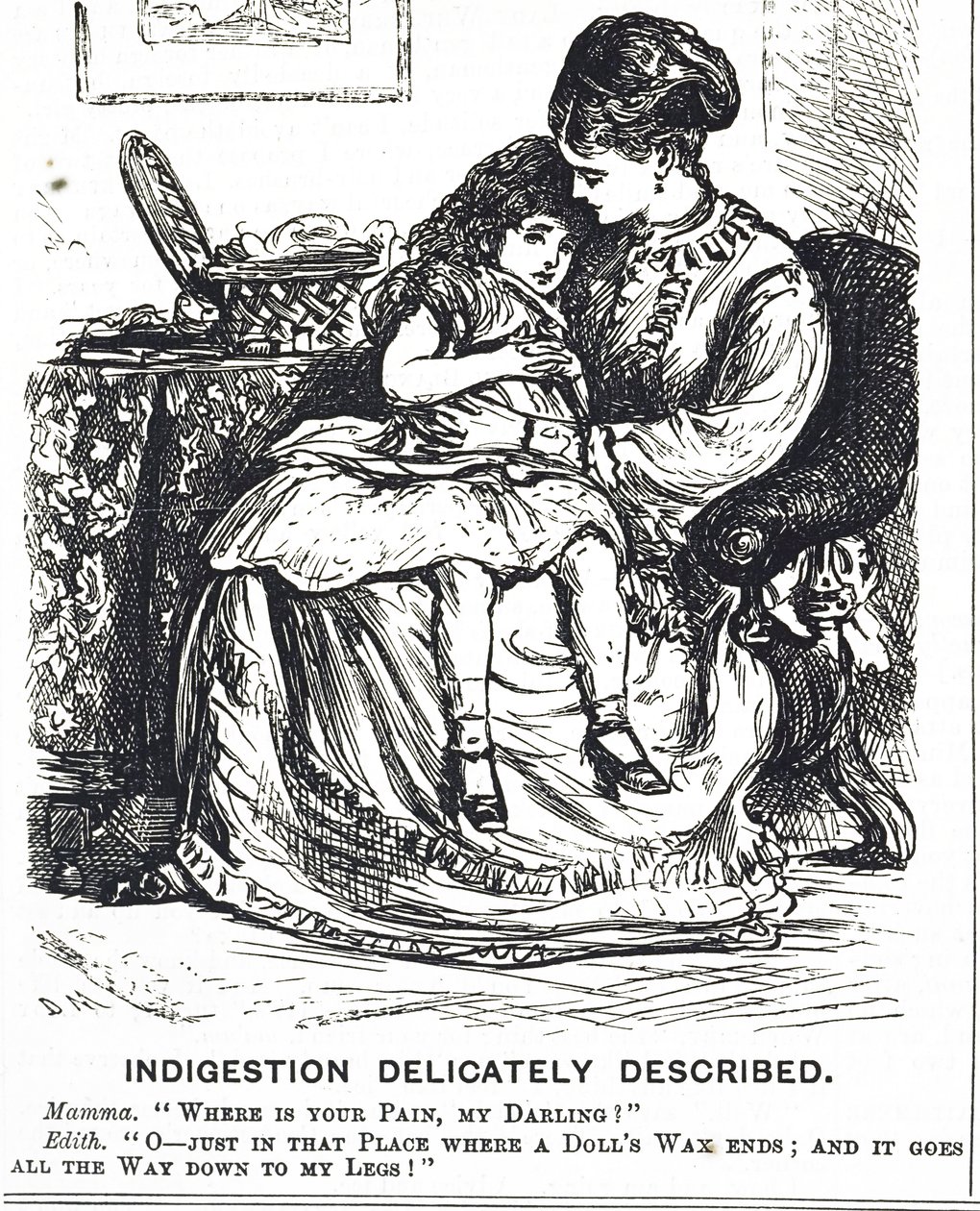 Desenho animado que retrata uma jovem que sofre de indigestão de George du Maurier
