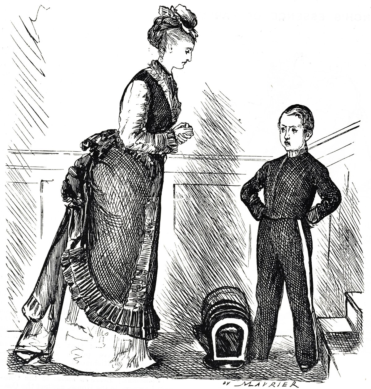 Desenho animado retratando uma criança insolente desobedecendo a sua mãe de George du Maurier