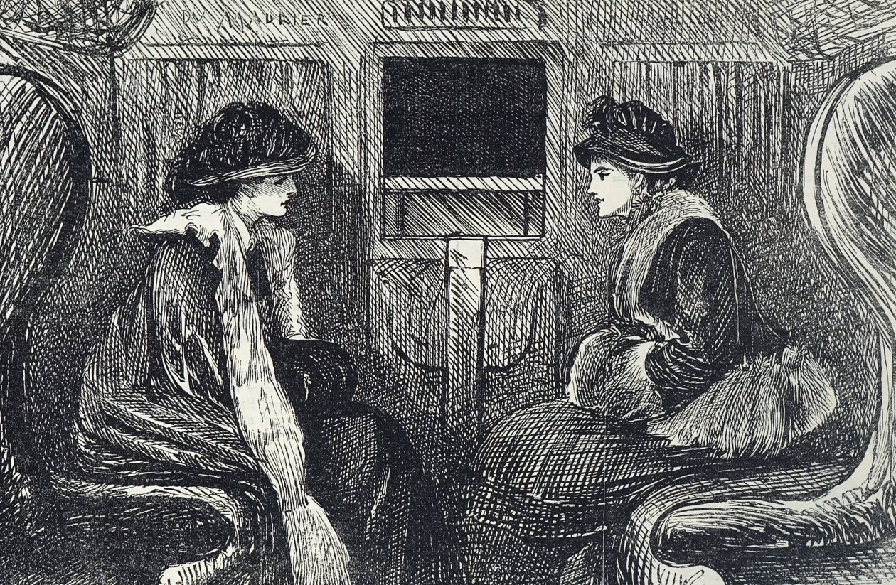 Desenho animado representando os passageiros no metrô de Londres de George du Maurier