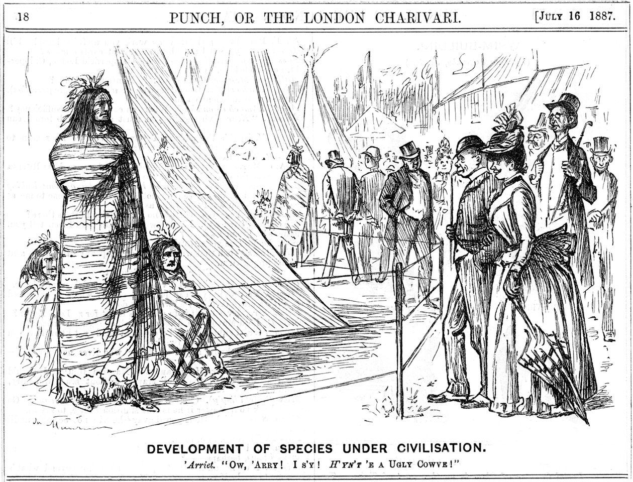 Cartum de George du Maurier de Punch ilustrando o darwinismo, 1887 de George du Maurier