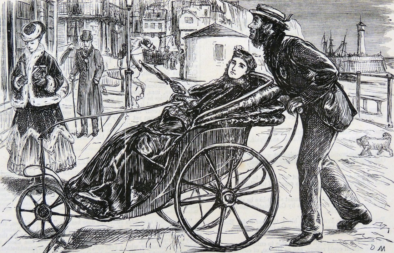 Patrick, a empurrar a cadeira de banho da senhora de George du Maurier