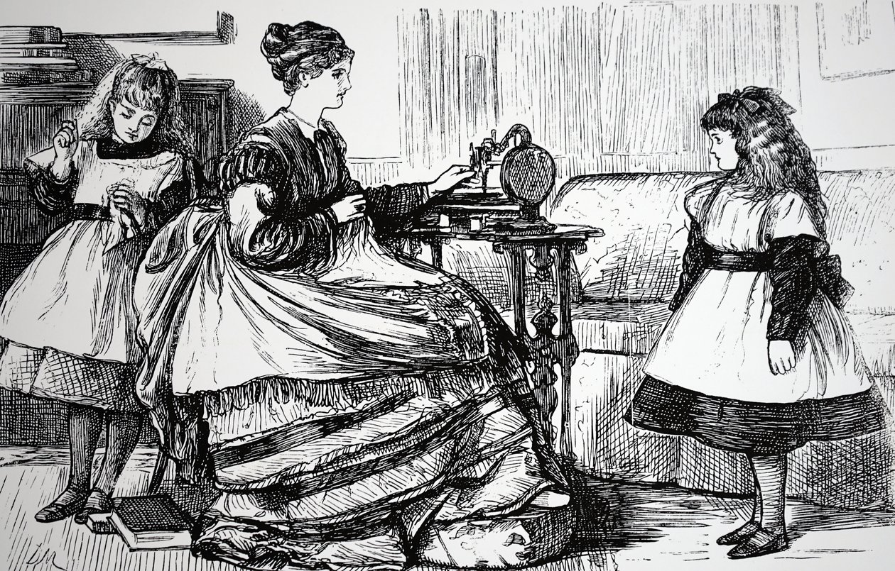 Máquina de costura em uma casa de classe média de George du Maurier