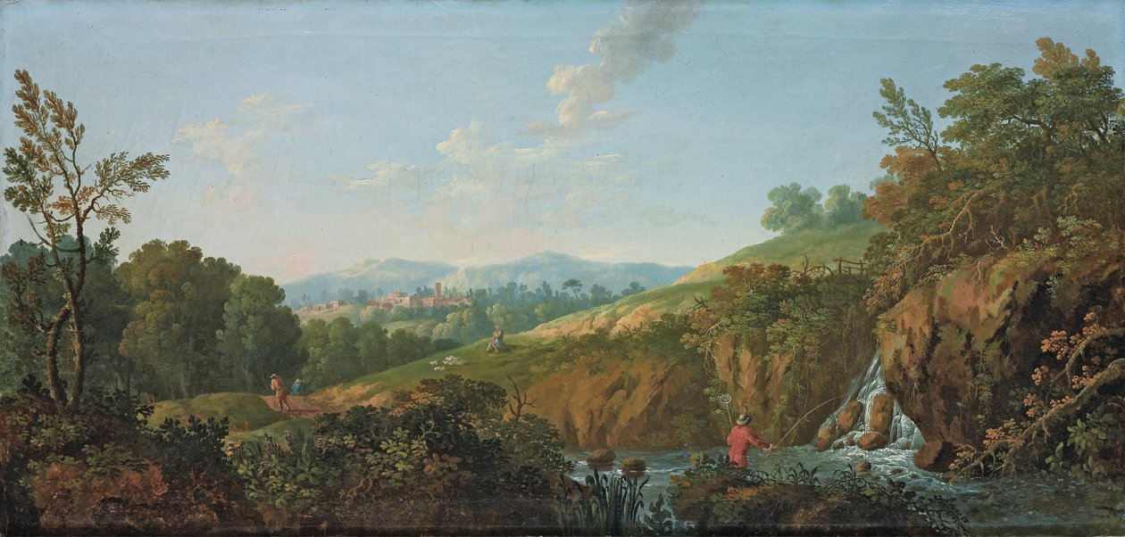 Paisagem do rio arborizado de George the Elder Barret
