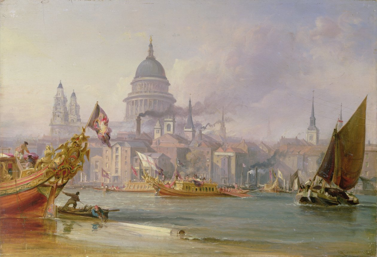 A View of the Thames from the Thames, c.1830-40 (óleo sobre tela) de George the Elder Chambers