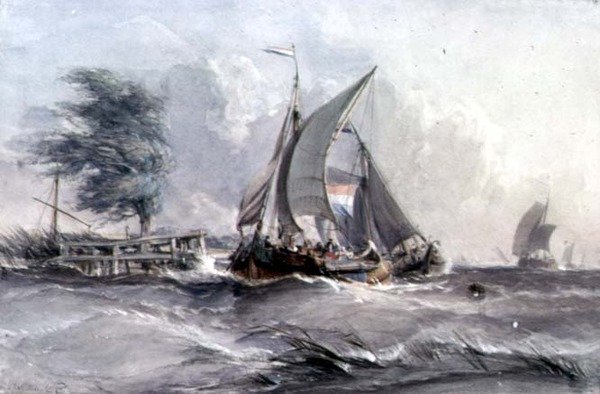 Um dia ventoso: barcos em um vendaval de George the Elder Chambers