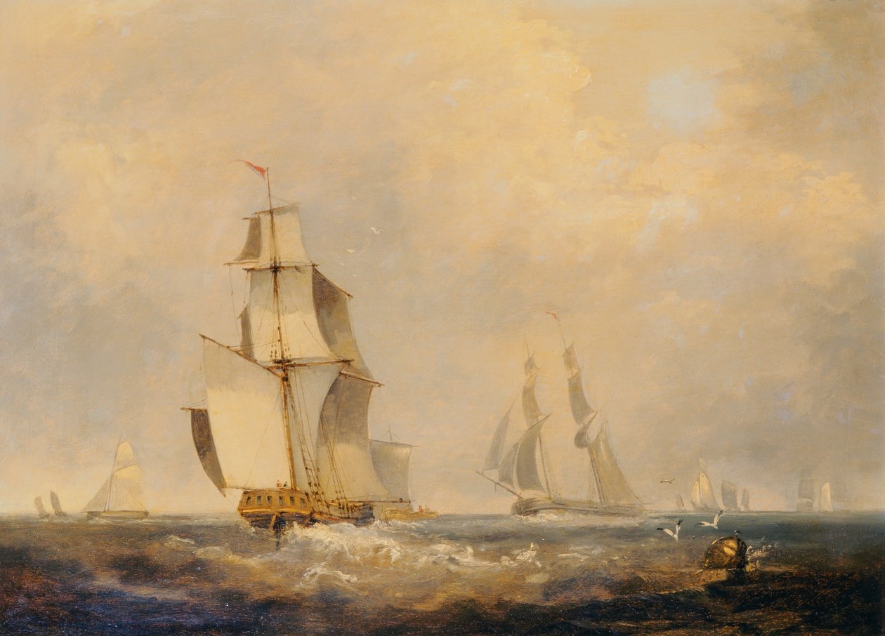 Pistas de navegação ocupadas no Canal da Mancha (óleo sobre tela) de George the Elder Chambers