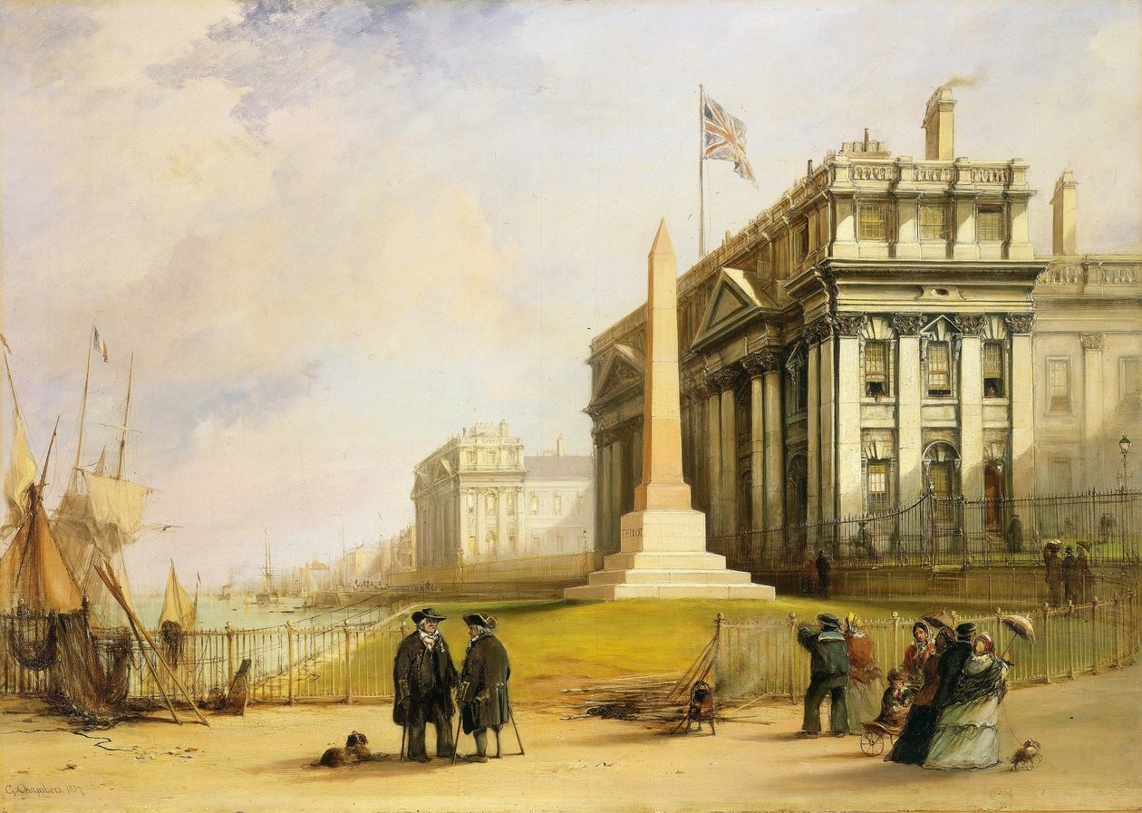 Obelisco de Bellot no Hospital de Greenwich, Londres (Inglaterra), um monumento em memória do tenente francês Joseph René Bellot, que morreu em 1853, em busca da expedição perdida de John Franklin (1756-1847) ao Ártico de George the Elder Chambers