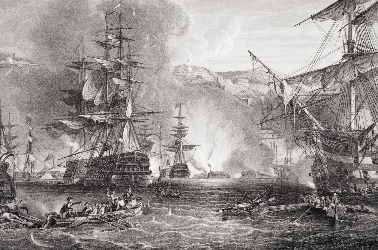 O Bombardeio de Argel, 27 de agosto de 1816, de "Ilustrações da História Escocesa e Inglesa", Volume II (gravura) de George the Elder Chambers