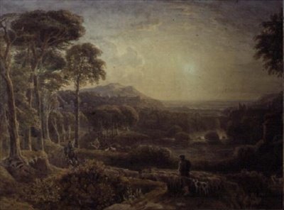 Paisagem ao pôr do sol (wc no papel) de George the Younger Barret