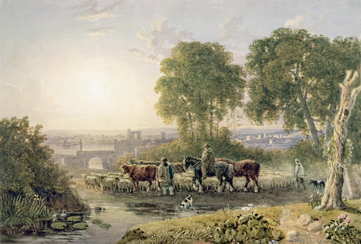 Paisagem com Drovers de George the Younger Barret