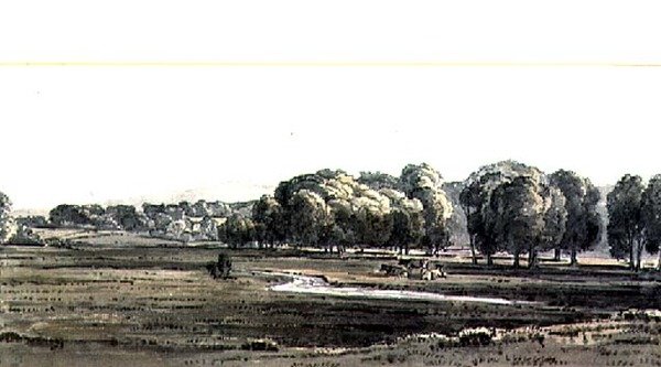 Paisagem, com, prado, e, fluxo de George the Younger Barret