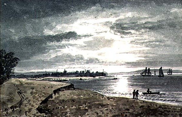 Vista do rio Adur com New Shoreham à distância de George the Younger Barret