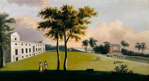 A Frente Sul da Wilton House e a Ponte Palladian do Leste, Salisbury (óleo sobre tela) de George the Younger Cuitt