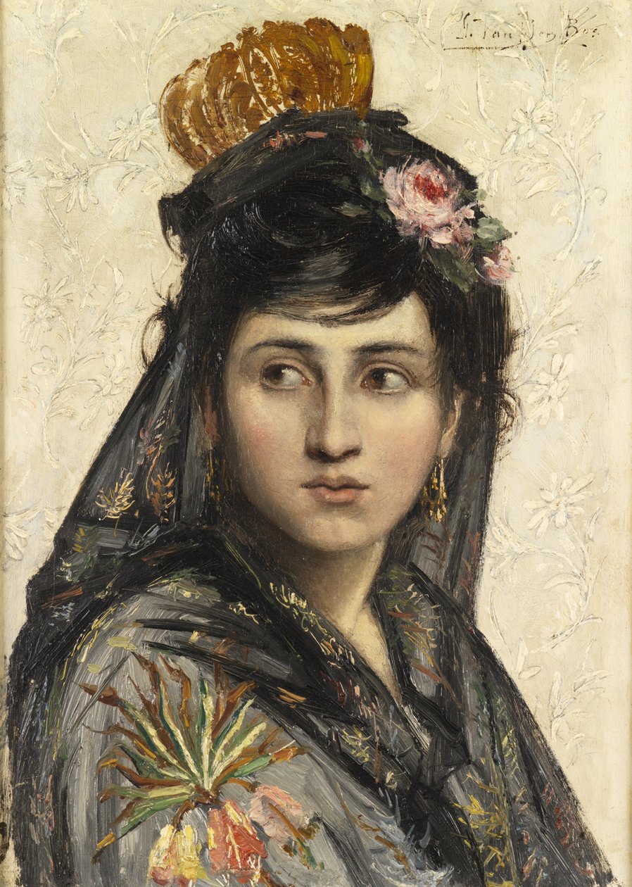 Uma dançarina itinerante (óleo no painel de mogno) de George van den Bos