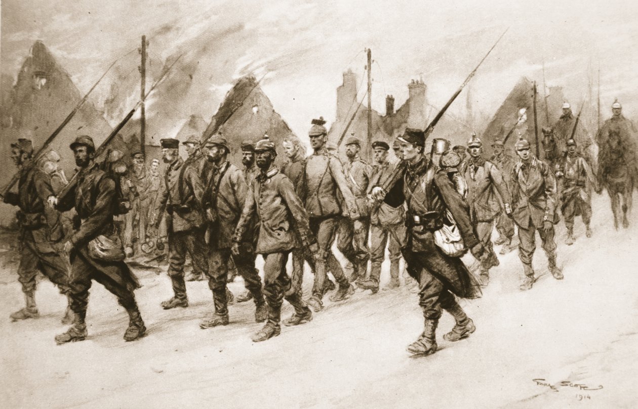 Cada um deles é um elo na cadeia de evidências das forças inimigas: prisioneiros alemães sob guarda francesa, de "The Illustrated War News". de Georges Bertin Scott