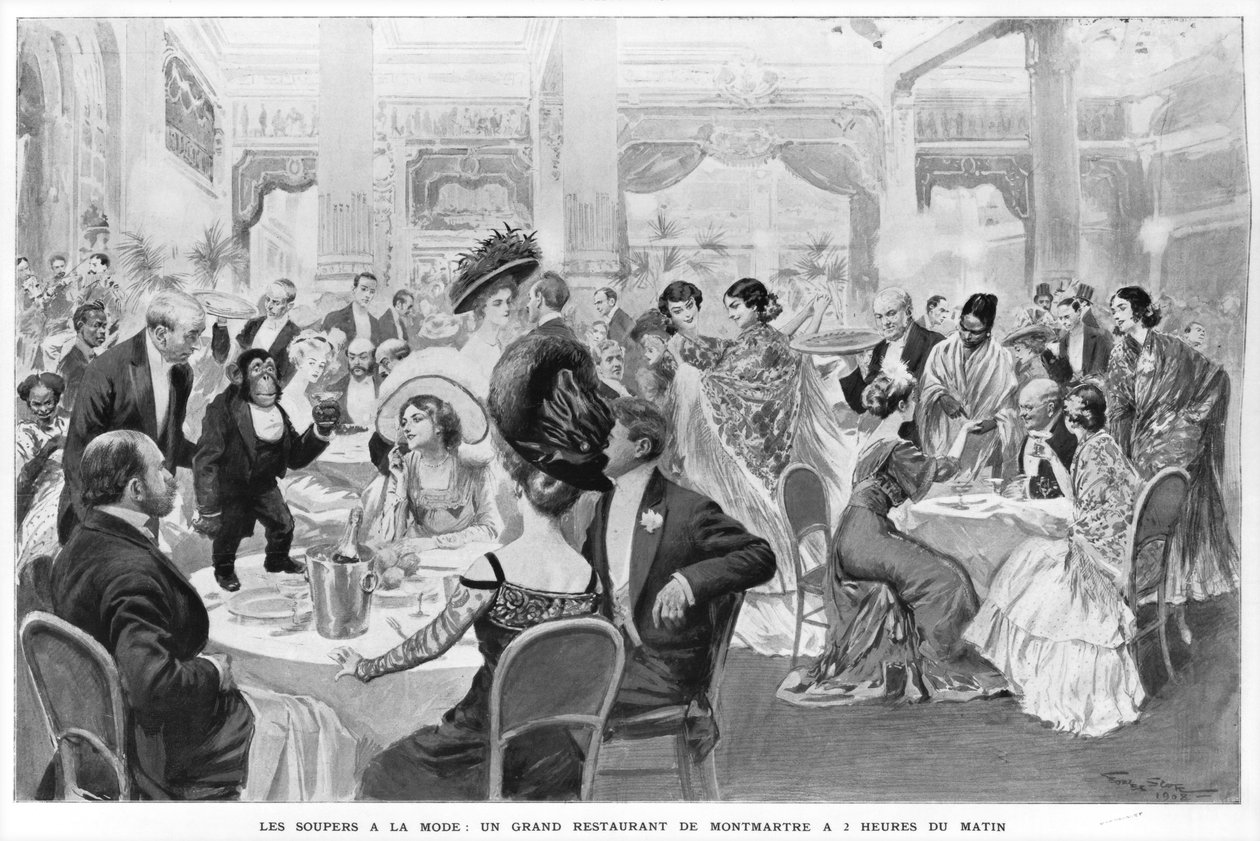 Jantares elegantes, um bom restaurante de Montmartre às duas da manhã, 1908 de Georges Bertin Scott