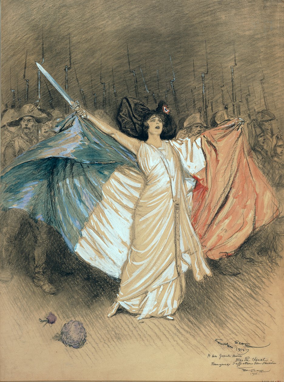 Marthe Chenal (1881-1947) Cantando &39;A Marselhesa&39;, 1914 (lápis e wc no papel) de Georges Bertin Scott