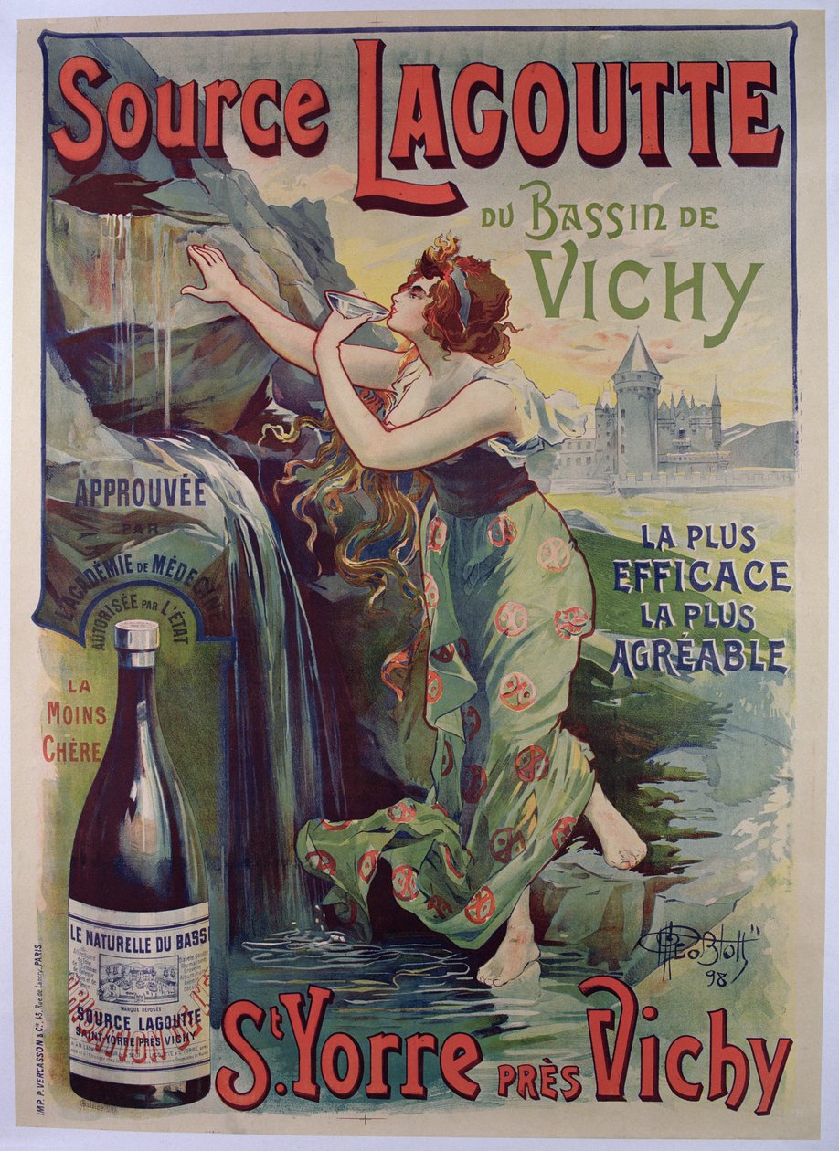 Cartaz publicitário &39;Fonte Lagoutte du bacia de Vichy&39;, água mineral natural de Georges Blott