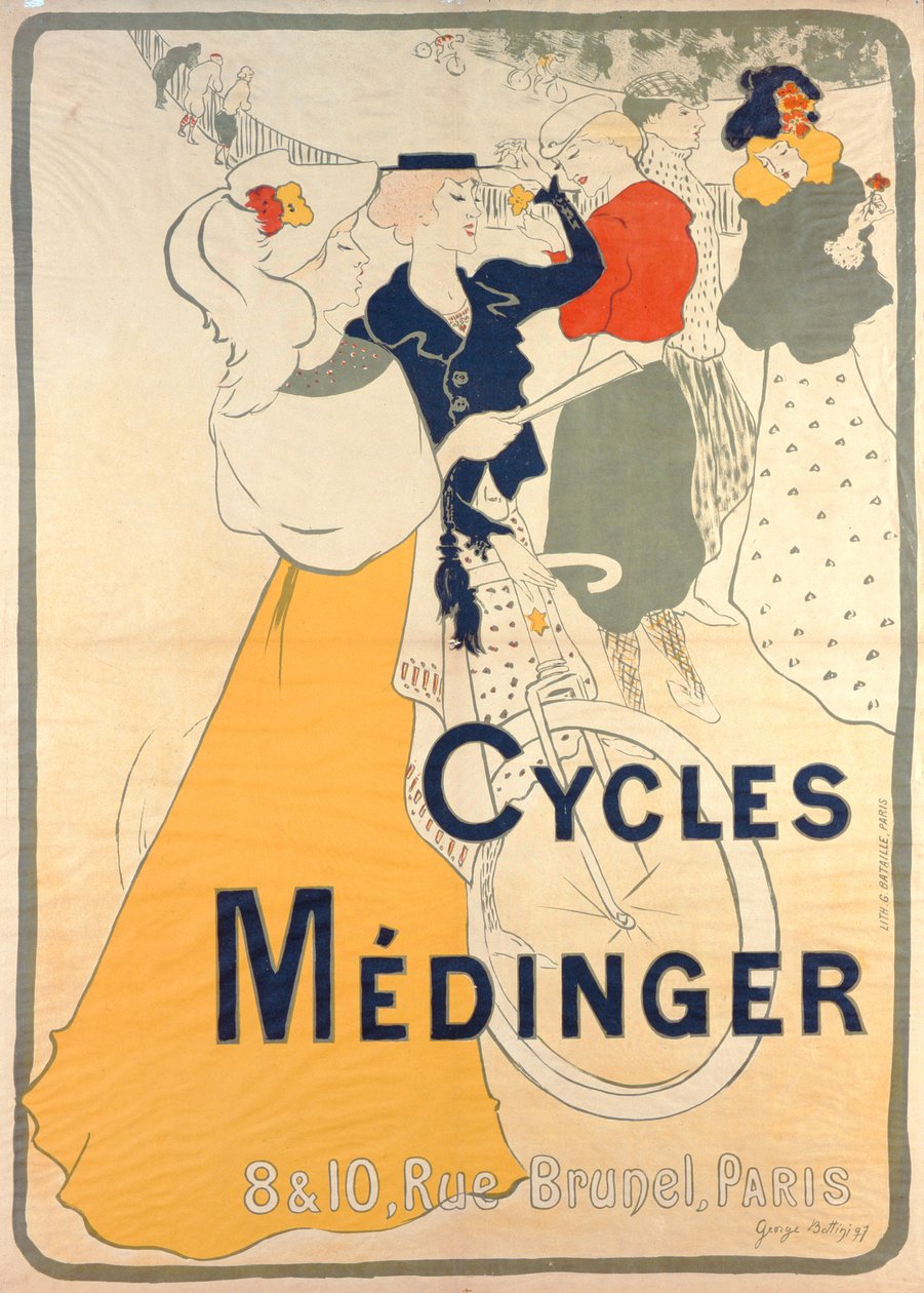 Cartaz publicitário Medinger bicicletas, 1897 de Georges Bottini