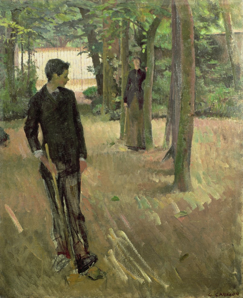 Menino jovem, jogando croquet de Georges Cresson