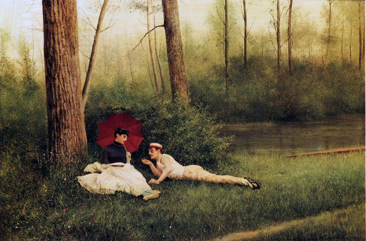 Um descanso após o desporto de barco, 1885 de Georges Croegaert