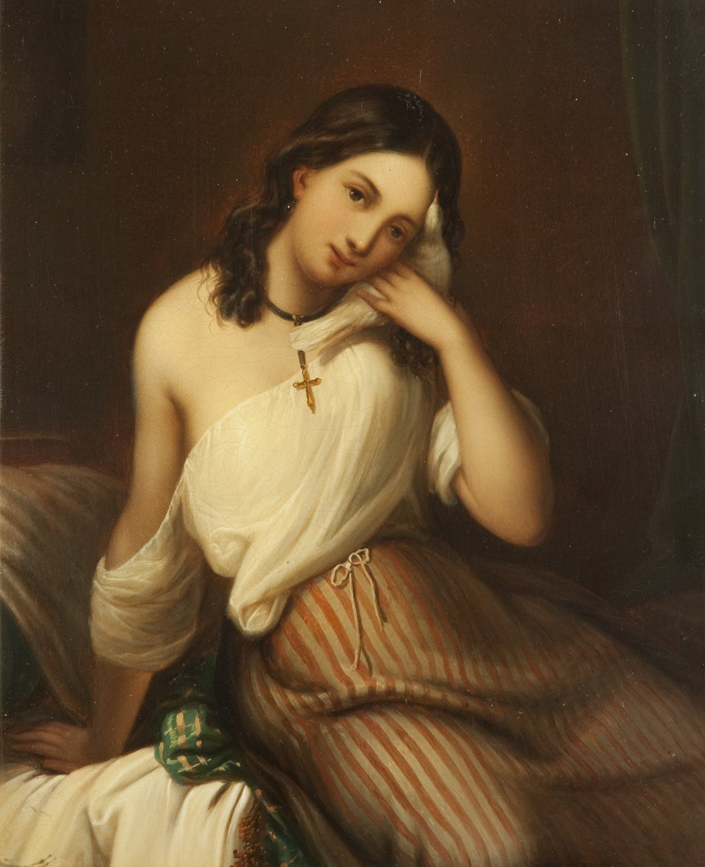 Retrato, de, um, menina, segurando, um, pomba de Georges Croegaert