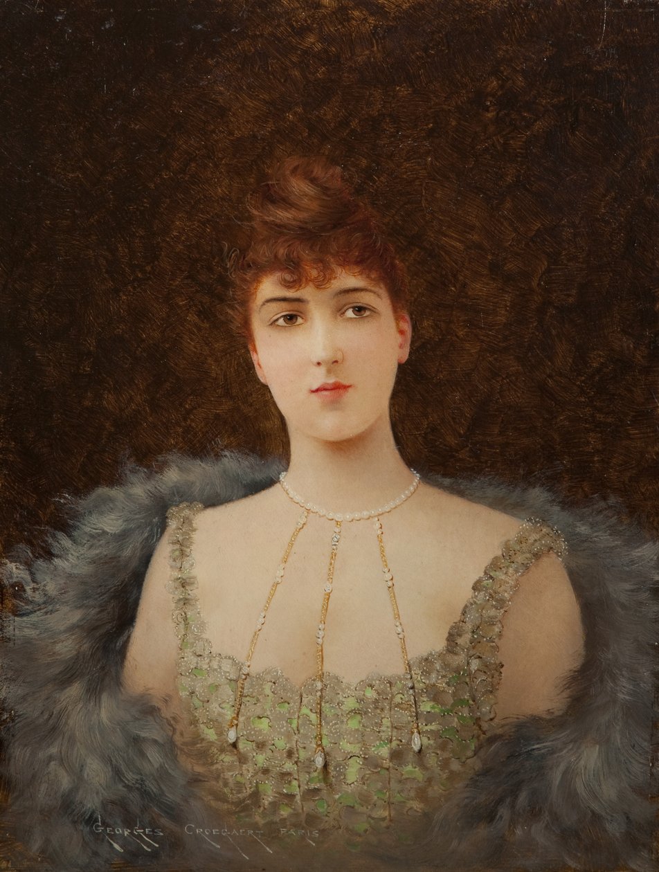 Retrato, de, um, menina, com, envoltório pele de Georges Croegaert