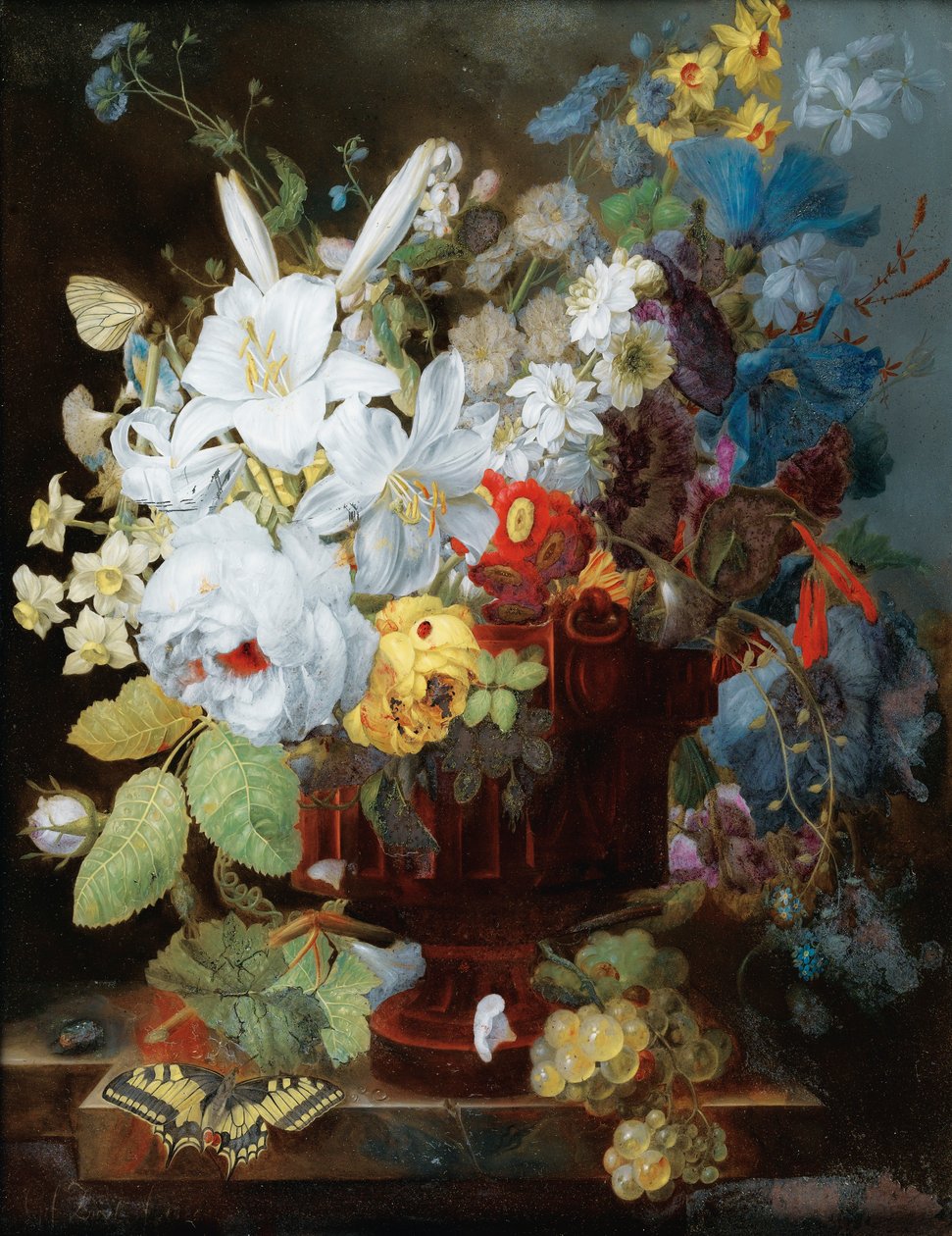 Ainda vida com buquê de flores em uma borda de Georges Frédéric Ziesel